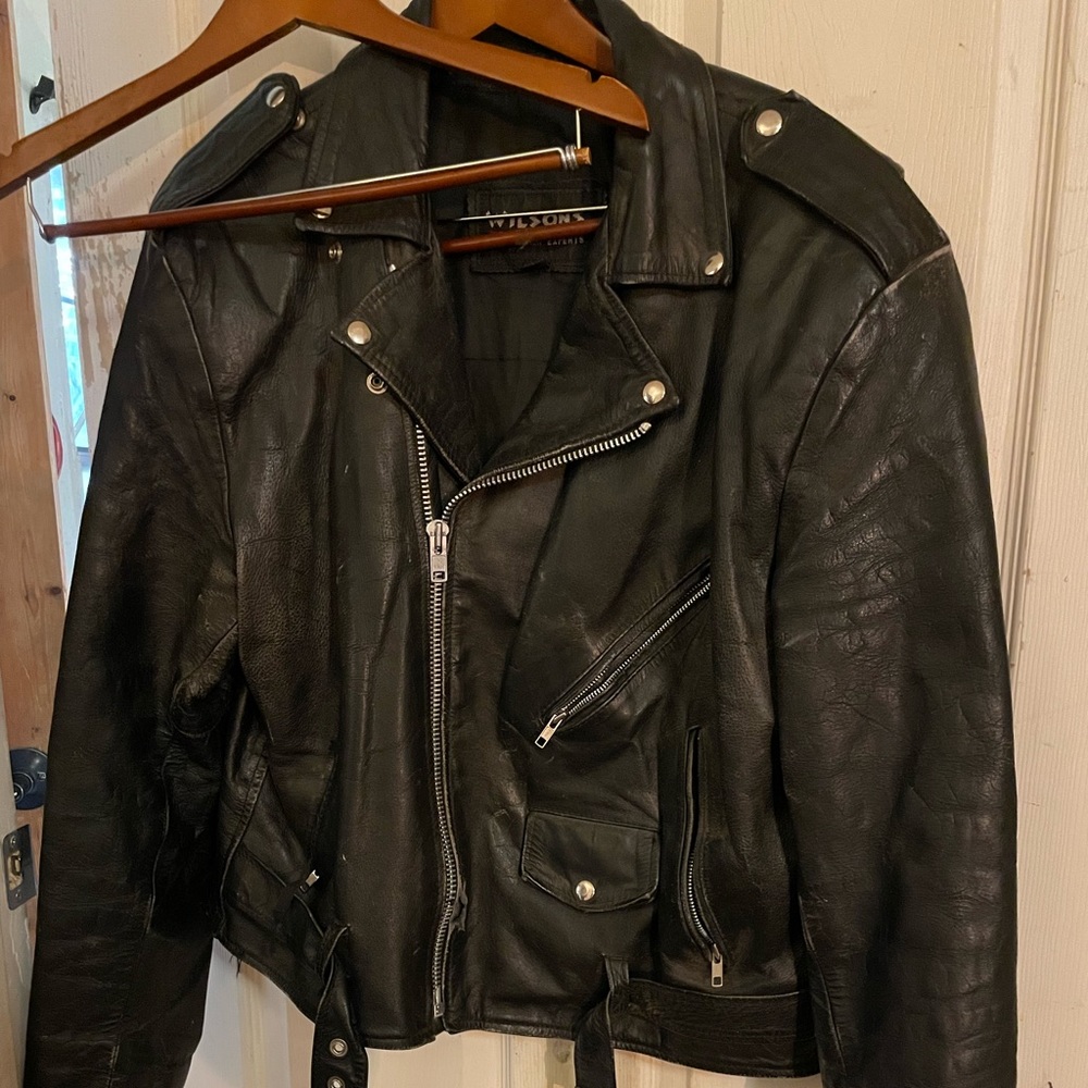 Men’s Vintage Wilson’s Leather Black Motorcycle Biker Jacket Thermal Thinsulate!